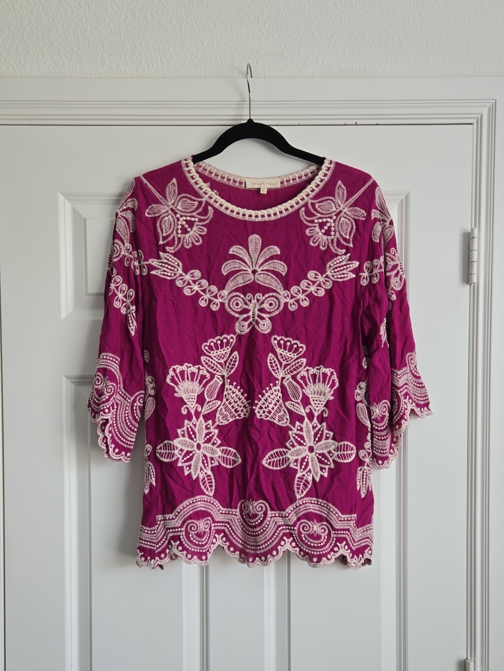 Embroidered Magenta Women's Top with Cream Floral Detail
